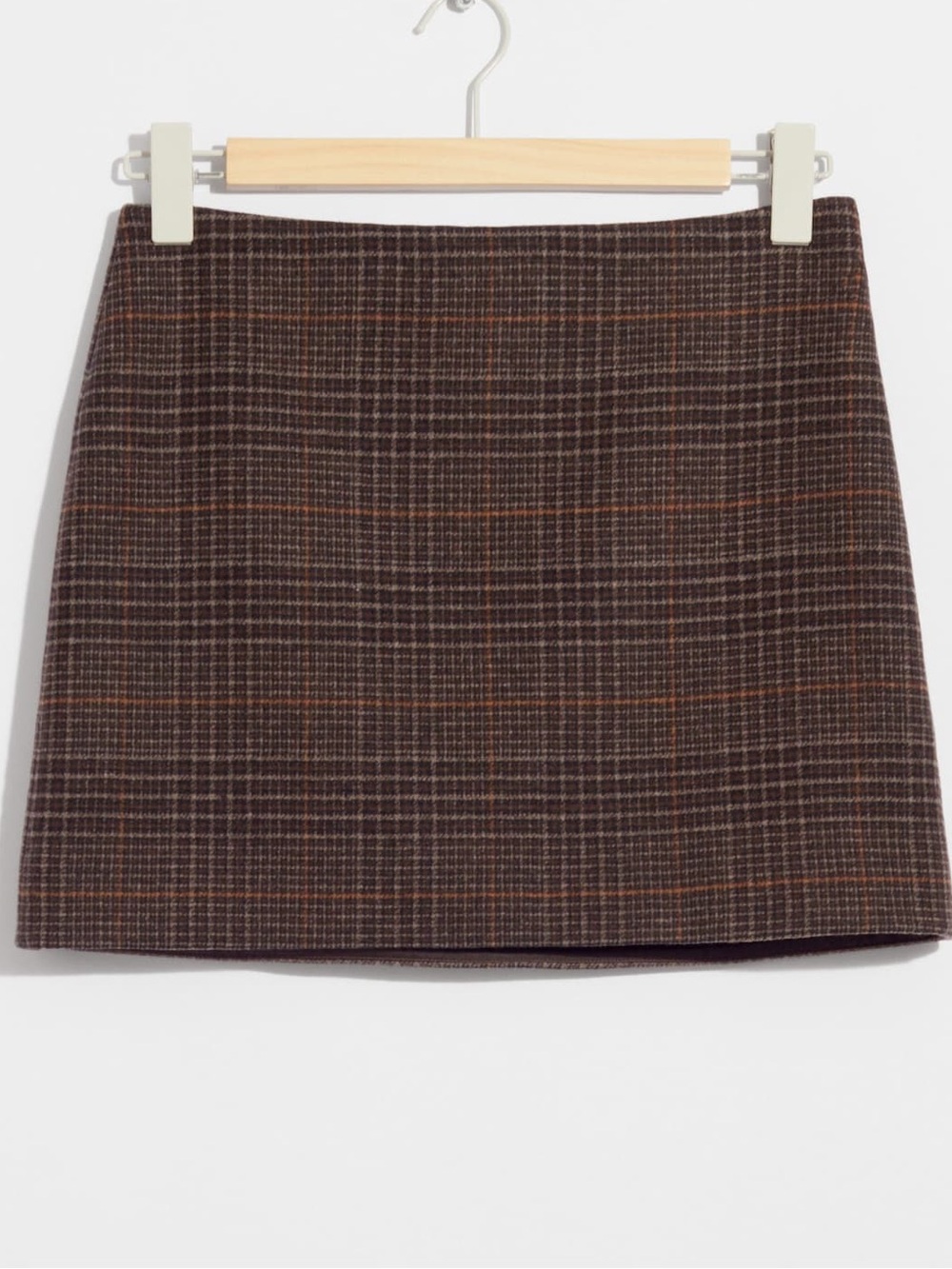& Other Stories Wool Blend Plaid A-Line Mini Skirt Brown Pink US 4